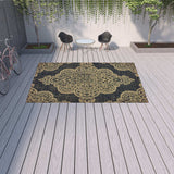 9' X 13' Black and Tan Oriental Stain Resistant Indoor Outdoor Area Rug - Homeroots - Flyclothing LLC