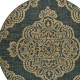 8' X 8' Black and Tan Round Oriental Stain Resistant Indoor Outdoor Area Rug - Homeroots - Flyclothing LLC