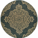 8' X 8' Black and Tan Round Oriental Stain Resistant Indoor Outdoor Area Rug - Homeroots - Flyclothing LLC