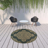 8' X 8' Black and Tan Round Oriental Stain Resistant Indoor Outdoor Area Rug - Homeroots - Flyclothing LLC