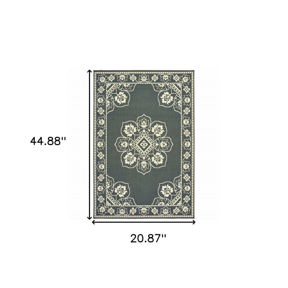 2' X 4' Gray and Ivory Oriental Stain Resistant Indoor Outdoor Area Rug - Homeroots - Flyclothing LLC