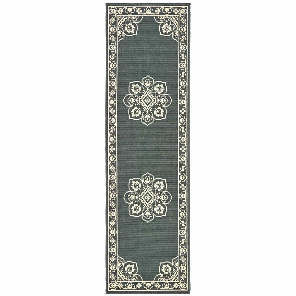 2' X 8' Gray and Ivory Oriental Stain Resistant Indoor Outdoor Area Rug - Homeroots - Flyclothing LLC