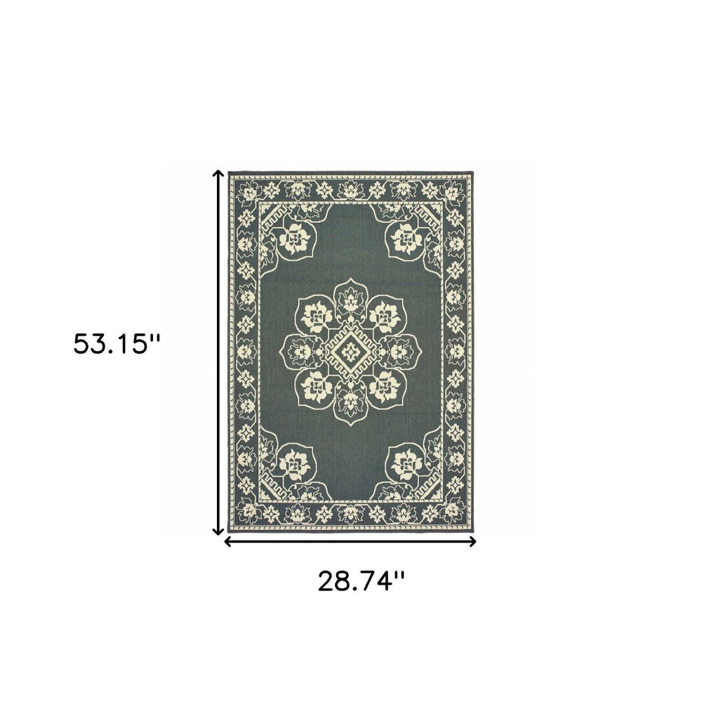 2' X 4' Gray and Ivory Oriental Stain Resistant Indoor Outdoor Area Rug - Homeroots - Flyclothing LLC