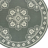 8' X 8' Gray and Ivory Round Oriental Stain Resistant Indoor Outdoor Area Rug - Homeroots - Flyclothing LLC