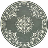 8' X 8' Gray and Ivory Round Oriental Stain Resistant Indoor Outdoor Area Rug - Homeroots - Flyclothing LLC