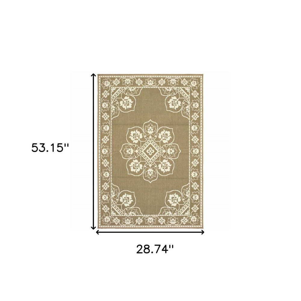 2' X 4' Tan Oriental Stain Resistant Indoor Outdoor Area Rug - Homeroots - Flyclothing LLC