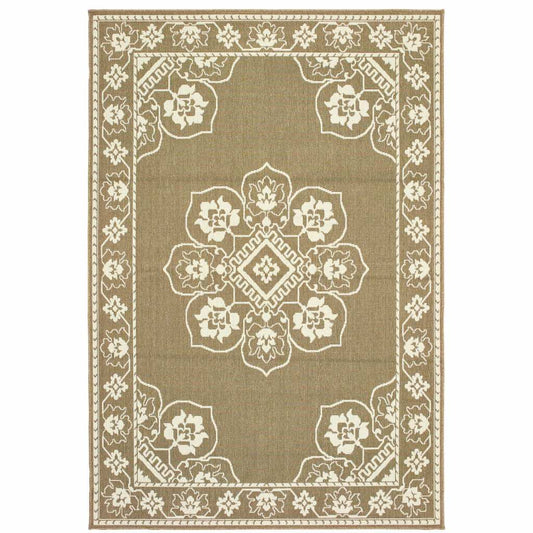 4' X 6' Tan Oriental Stain Resistant Indoor Outdoor Area Rug - Homeroots - Flyclothing LLC