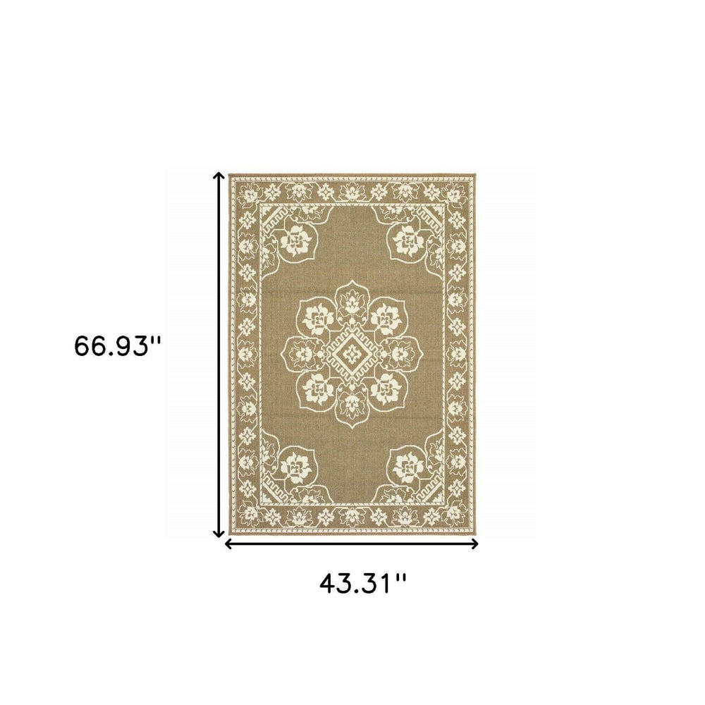 4' X 6' Tan Oriental Stain Resistant Indoor Outdoor Area Rug - Homeroots - Flyclothing LLC