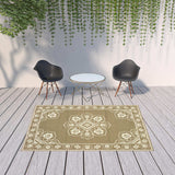 7' X 10' Tan Oriental Stain Resistant Indoor Outdoor Area Rug - Homeroots - Flyclothing LLC