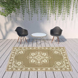8' X 11' Tan Oriental Stain Resistant Indoor Outdoor Area Rug - Homeroots - Flyclothing LLC