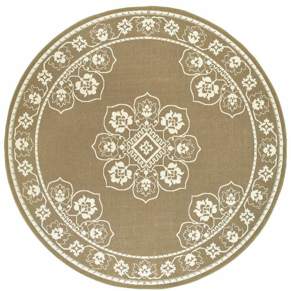 8' X 8' Tan Round Oriental Stain Resistant Indoor Outdoor Area Rug - Homeroots - Flyclothing LLC