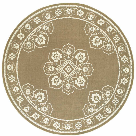 8' X 8' Tan Round Oriental Stain Resistant Indoor Outdoor Area Rug - Homeroots - Flyclothing LLC