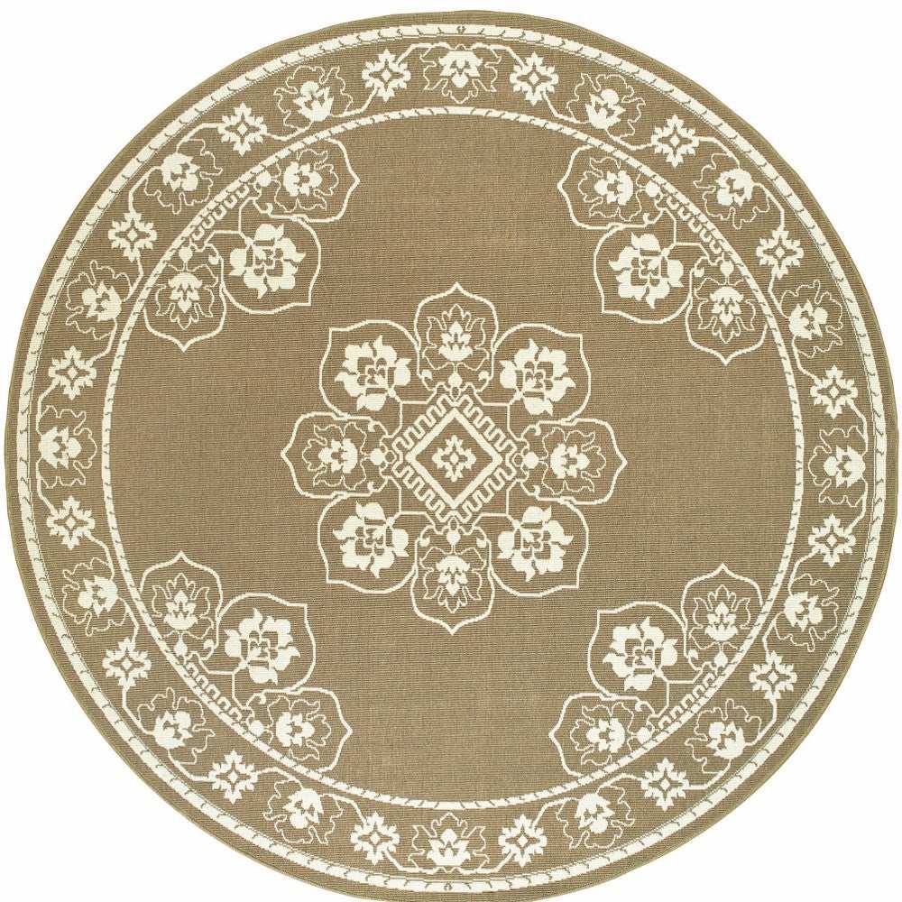 8' X 8' Tan Round Oriental Stain Resistant Indoor Outdoor Area Rug - Homeroots - Flyclothing LLC