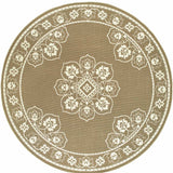 8' X 8' Tan Round Oriental Stain Resistant Indoor Outdoor Area Rug - Homeroots - Flyclothing LLC
