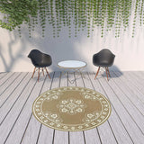 8' X 8' Tan Round Oriental Stain Resistant Indoor Outdoor Area Rug - Homeroots - Flyclothing LLC