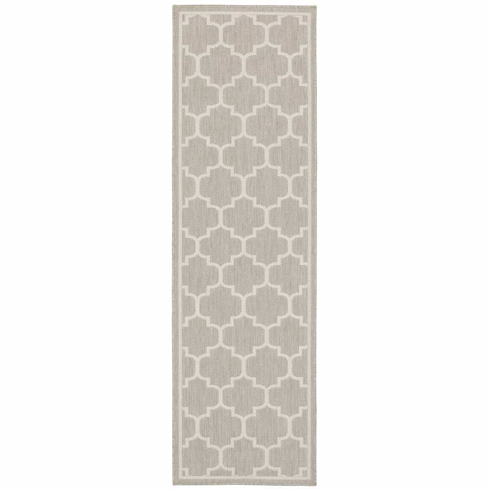 2' X 7' Gray and Ivory Geometric Stain Resistant Indoor Outdoor Area Rug - Homeroots - Flyclothing LLC