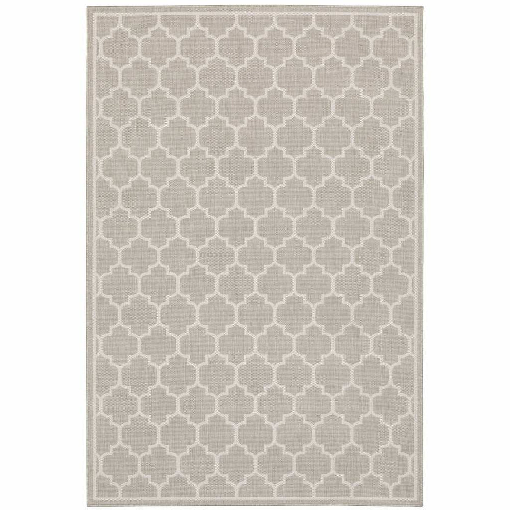 8' x 10' Gray and Ivory Geometric Stain Resistant Indoor Outdoor Area Rug - Homeroots - Flyclothing LLC