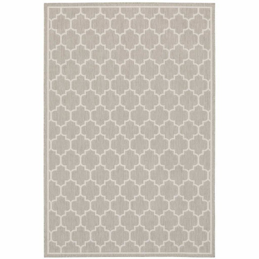 8' x 10' Gray and Ivory Geometric Stain Resistant Indoor Outdoor Area Rug - Homeroots - Flyclothing LLC