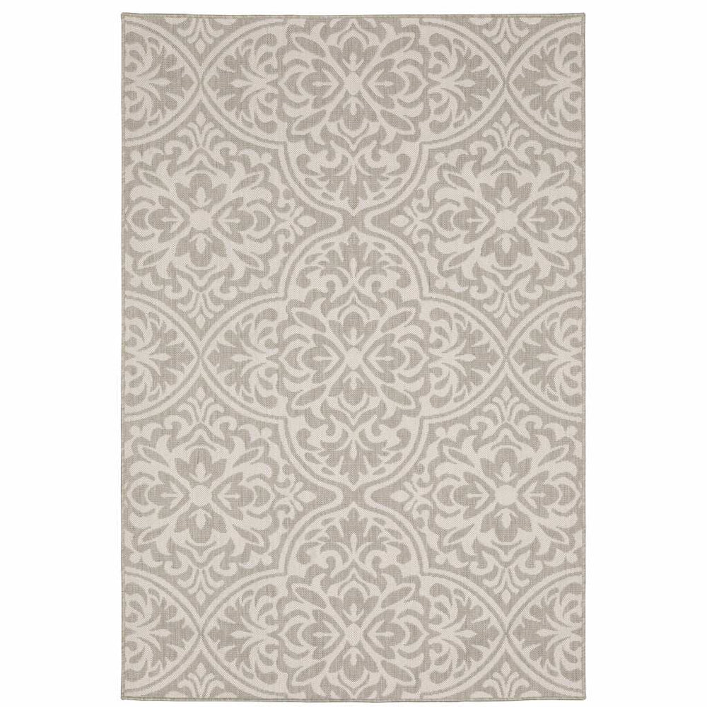 7' X 9' Gray and Ivory Floral Stain Resistant Indoor Outdoor Area Rug - Homeroots - Flyclothing LLC