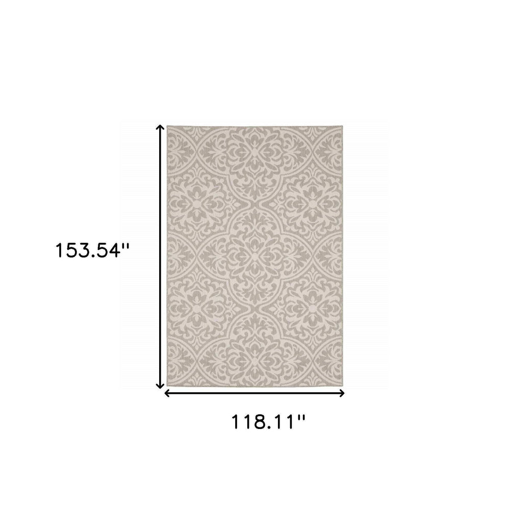 10' X 13' Gray and Ivory Floral Stain Resistant Indoor Outdoor Area Rug - Homeroots - Flyclothing LLC