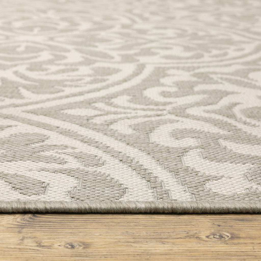10' X 13' Gray and Ivory Floral Stain Resistant Indoor Outdoor Area Rug - Homeroots - Flyclothing LLC