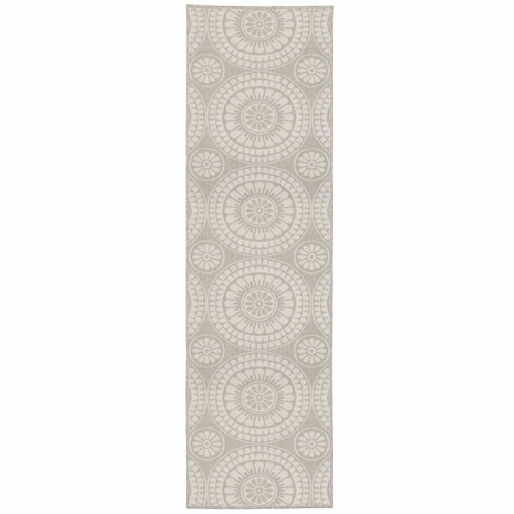 2' X 7' Gray and Ivory Geometric Stain Resistant Indoor Outdoor Area Rug - Homeroots - Flyclothing LLC