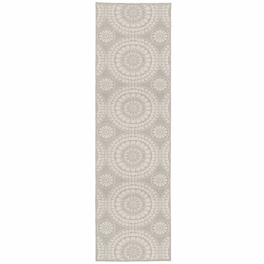 2' X 7' Gray and Ivory Geometric Stain Resistant Indoor Outdoor Area Rug - Homeroots - Flyclothing LLC