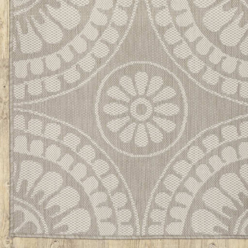 2' X 7' Gray and Ivory Geometric Stain Resistant Indoor Outdoor Area Rug - Homeroots - Flyclothing LLC