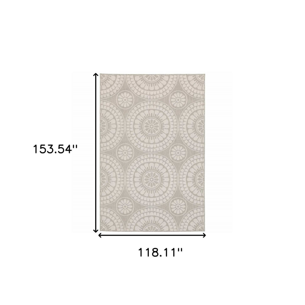 10' X 13' Gray and Ivory Geometric Stain Resistant Indoor Outdoor Area Rug - Homeroots - Flyclothing LLC
