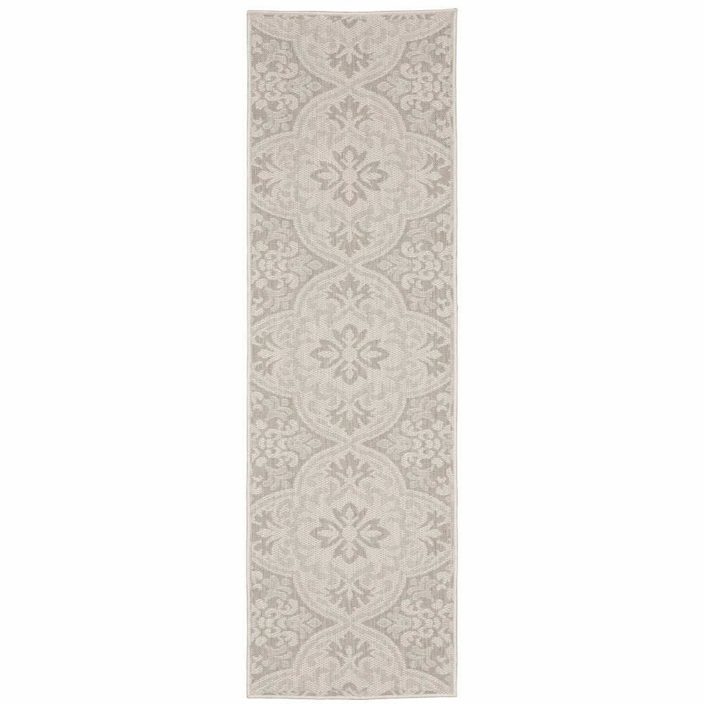 2' X 7' Gray and Ivory Floral Stain Resistant Indoor Outdoor Area Rug - Homeroots - Flyclothing LLC