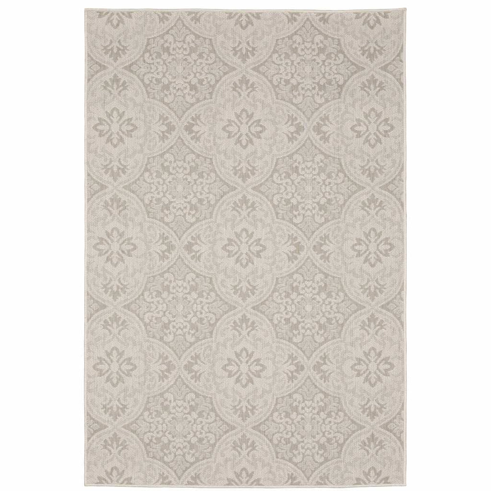 7' X 9' Gray and Ivory Floral Stain Resistant Indoor Outdoor Area Rug - Homeroots - Flyclothing LLC