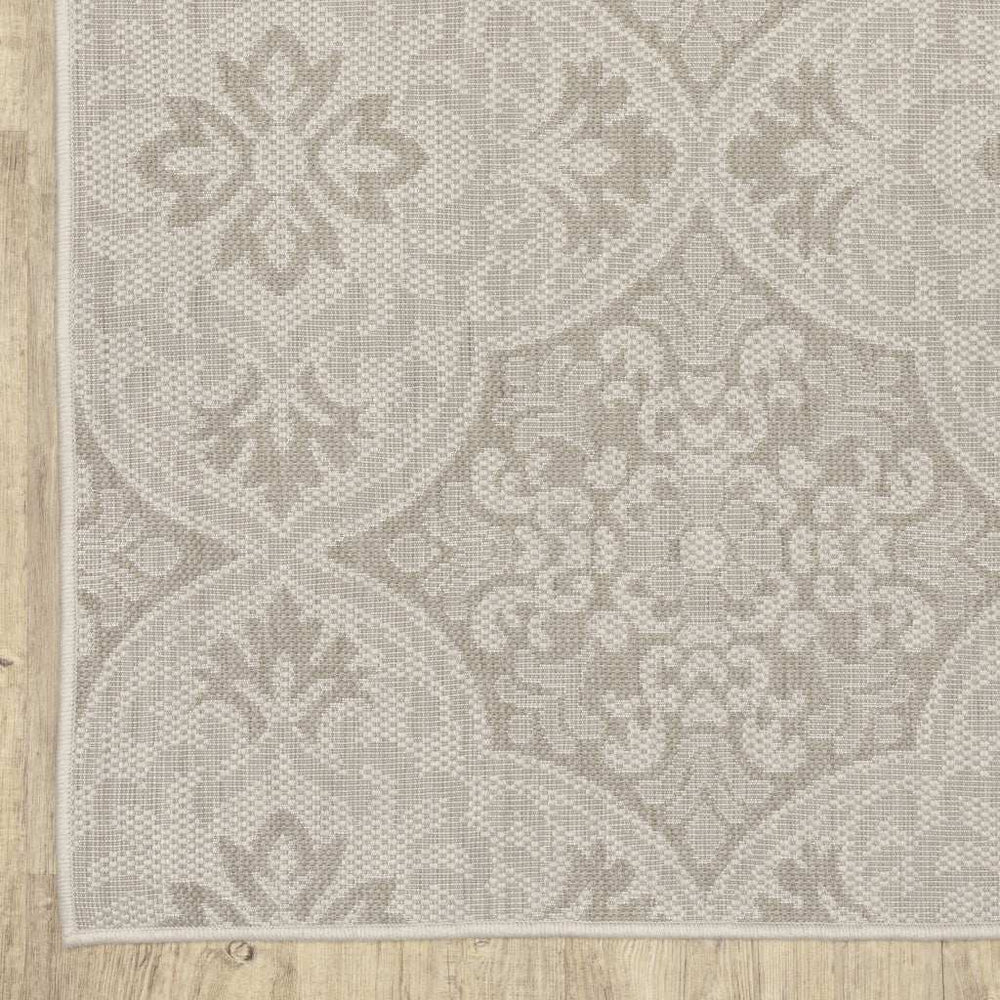 8' X 10' Gray and Ivory Floral Stain Resistant Indoor Outdoor Area Rug - Homeroots - Flyclothing LLC