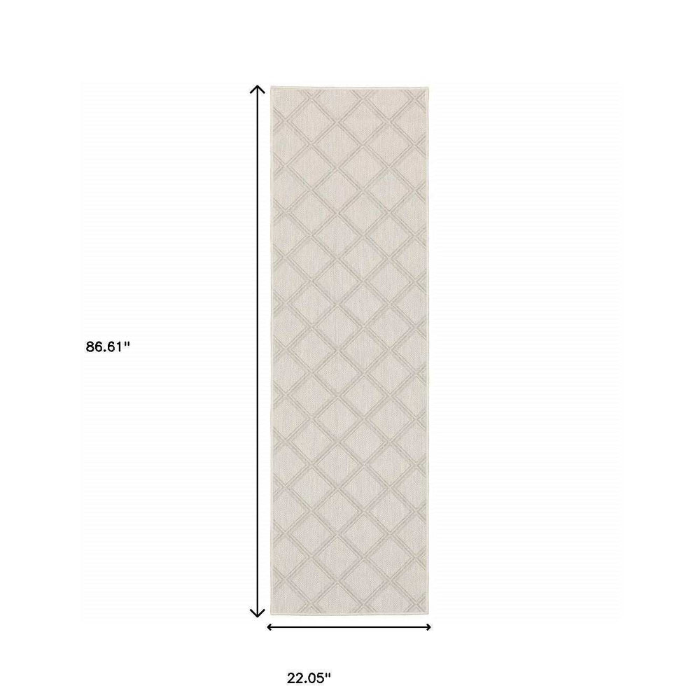 2' X 7' Gray and Ivory Geometric Stain Resistant Indoor Outdoor Area Rug - Homeroots - Flyclothing LLC