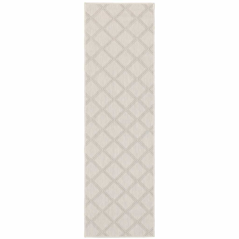 2' X 7' Gray and Ivory Geometric Stain Resistant Indoor Outdoor Area Rug - Homeroots - Flyclothing LLC