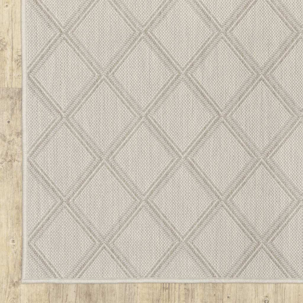 2' X 7' Gray and Ivory Geometric Stain Resistant Indoor Outdoor Area Rug - Homeroots - Flyclothing LLC