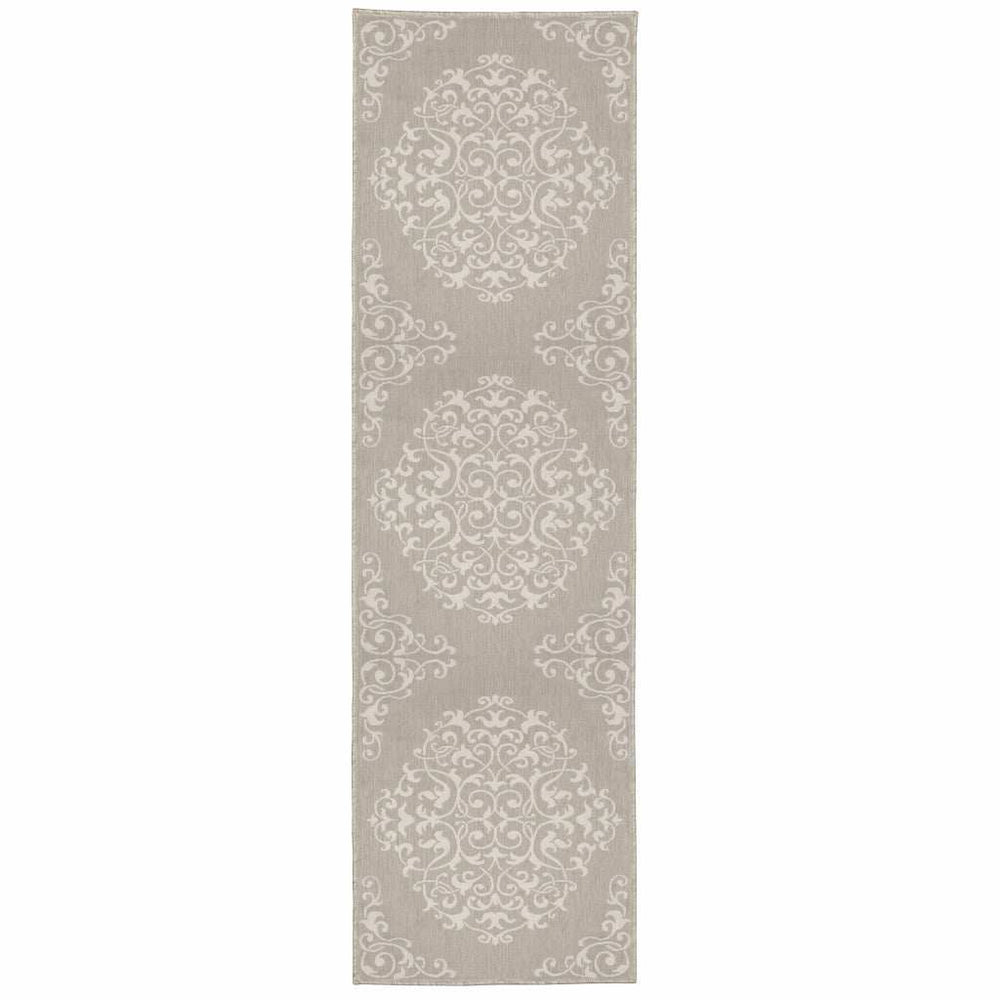 2' X 7' Gray and Ivory Oriental Stain Resistant Indoor Outdoor Area Rug - Homeroots - Flyclothing LLC