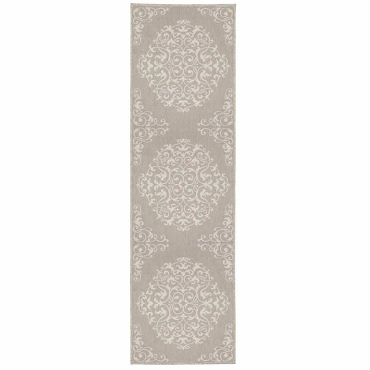 2' X 7' Gray and Ivory Oriental Stain Resistant Indoor Outdoor Area Rug - Homeroots - Flyclothing LLC