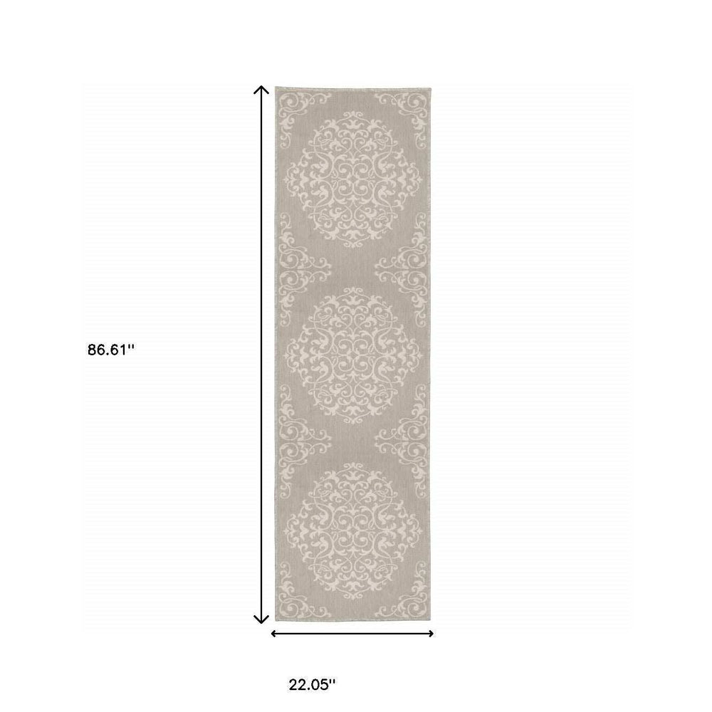 2' X 7' Gray and Ivory Oriental Stain Resistant Indoor Outdoor Area Rug - Homeroots - Flyclothing LLC