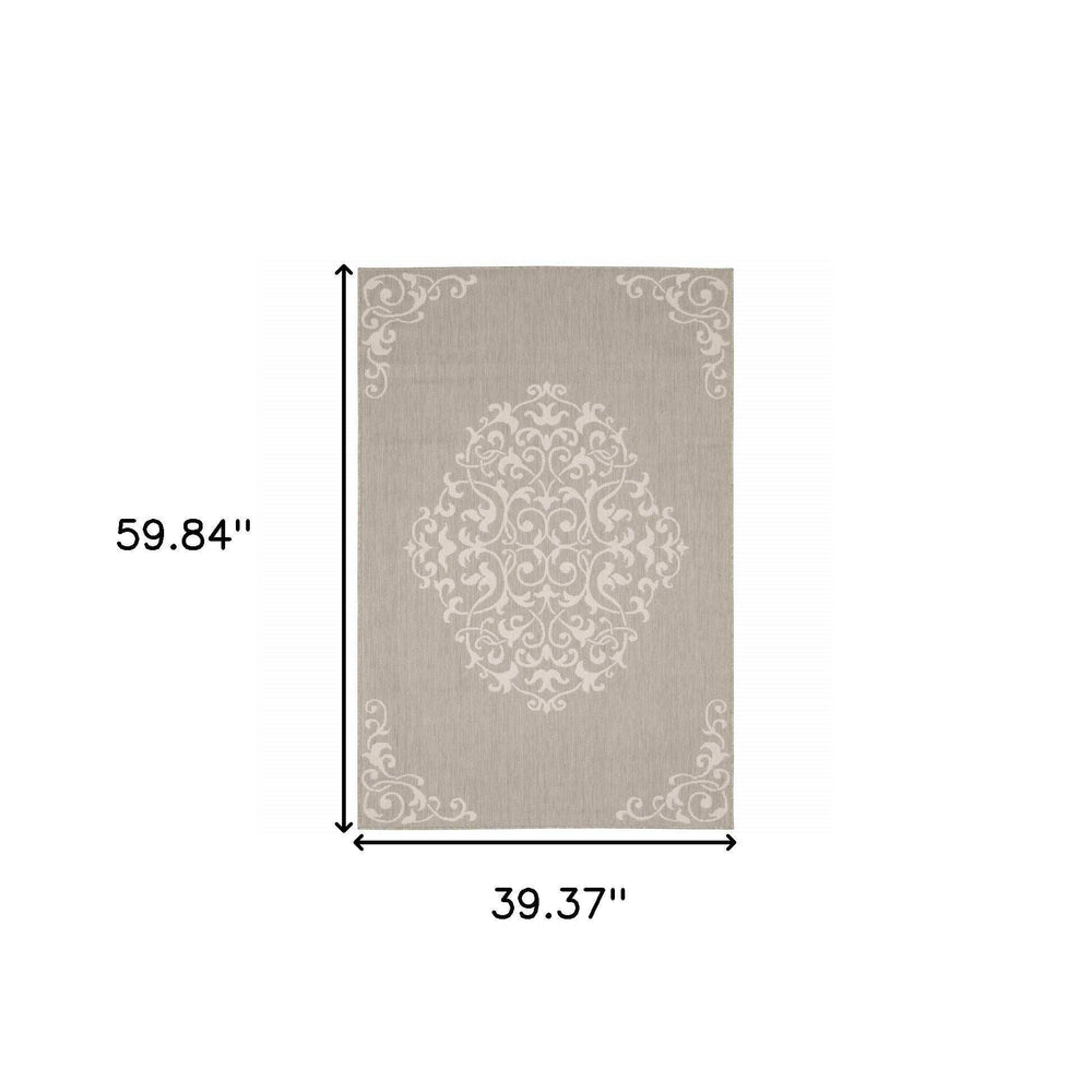 3' X 5' Gray and Ivory Oriental Stain Resistant Indoor Outdoor Area Rug - Homeroots - Flyclothing LLC