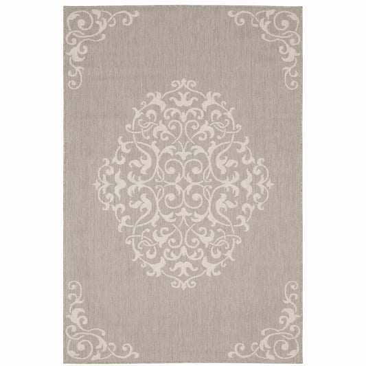 3' X 5' Gray and Ivory Oriental Stain Resistant Indoor Outdoor Area Rug - Homeroots - Flyclothing LLC