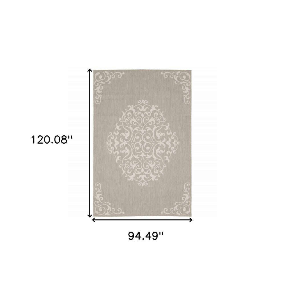 8' X 10' Gray and Ivory Oriental Stain Resistant Indoor Outdoor Area Rug - Homeroots - Flyclothing LLC