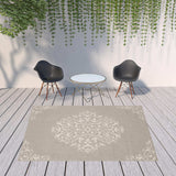8' X 10' Gray and Ivory Oriental Stain Resistant Indoor Outdoor Area Rug - Homeroots - Flyclothing LLC