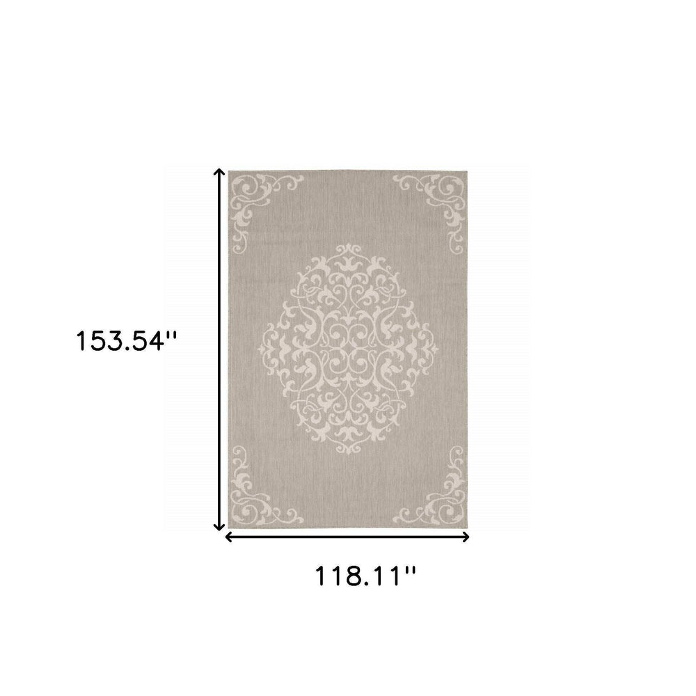 10' X 13' Gray and Ivory Oriental Stain Resistant Indoor Outdoor Area Rug - Homeroots - Flyclothing LLC