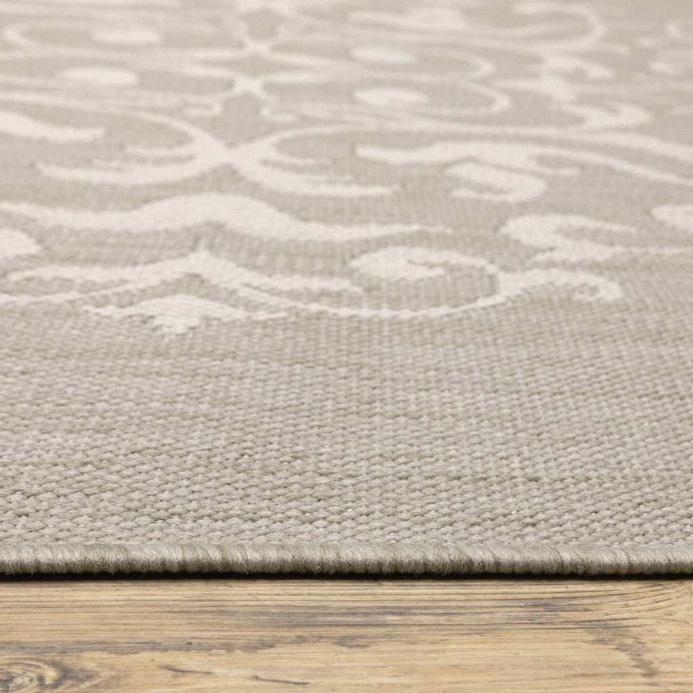 10' X 13' Gray and Ivory Oriental Stain Resistant Indoor Outdoor Area Rug - Homeroots - Flyclothing LLC