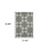 2' X 4' Blue and Beige Oriental Stain Resistant Indoor Outdoor Area Rug - Homeroots - Flyclothing LLC