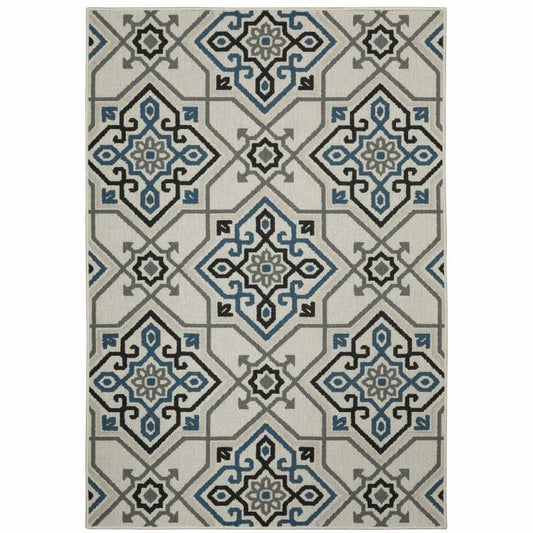 2' X 4' Blue and Beige Oriental Stain Resistant Indoor Outdoor Area Rug - Homeroots - Flyclothing LLC