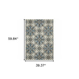 3' X 5' Blue and Beige Oriental Stain Resistant Indoor Outdoor Area Rug - Homeroots - Flyclothing LLC