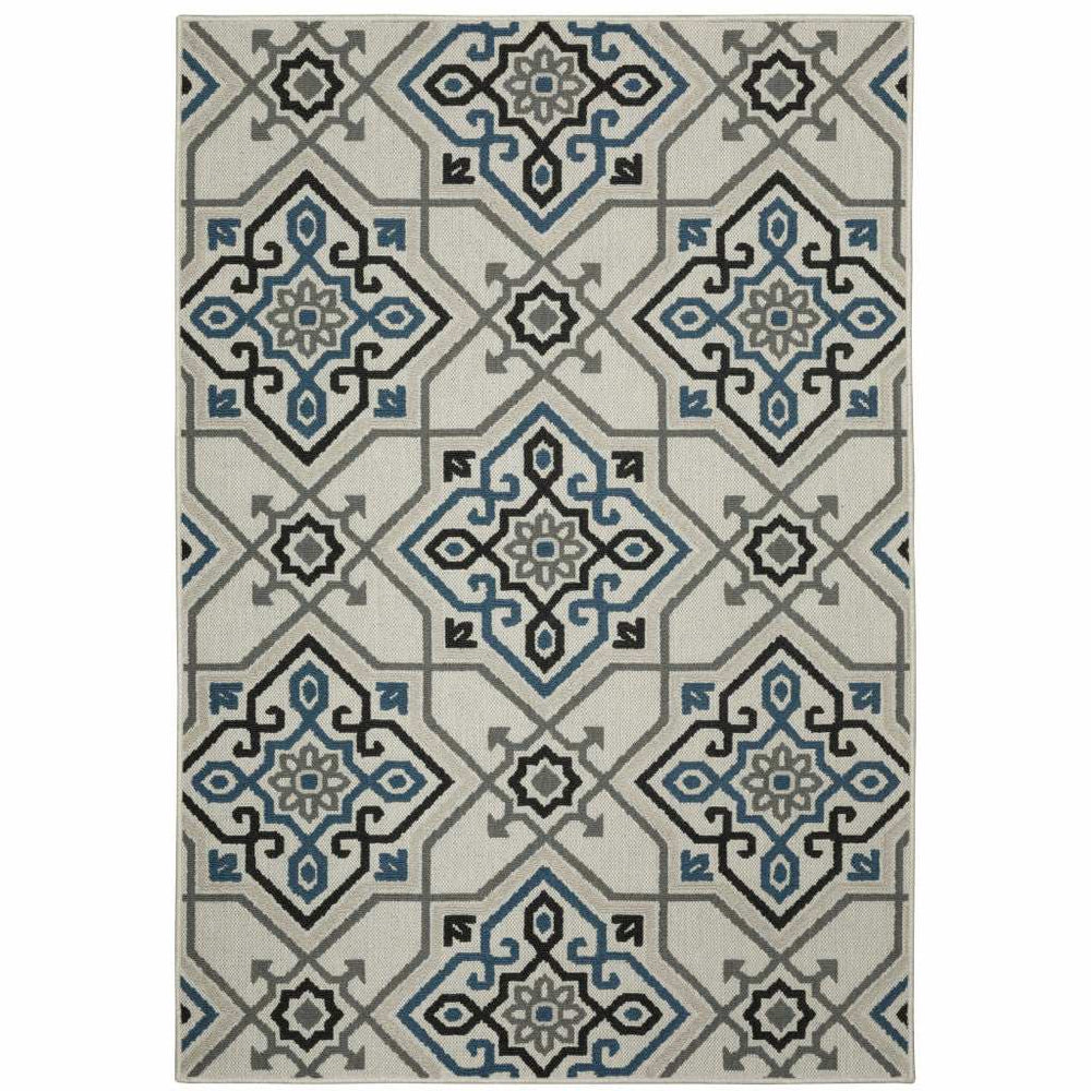 5' X 7' Blue and Beige Oriental Stain Resistant Indoor Outdoor Area Rug - Homeroots - Flyclothing LLC