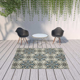 7' X 9' Blue and Beige Oriental Stain Resistant Indoor Outdoor Area Rug - Homeroots - Flyclothing LLC