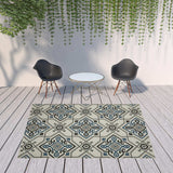 8' X 10' Blue and Beige Oriental Stain Resistant Indoor Outdoor Area Rug - Homeroots - Flyclothing LLC
